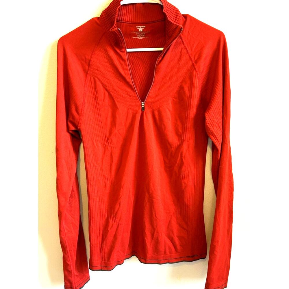 Patagonia capilene base layer Women Long Sleeve Shirt S Burnt Orange 1/4 Zip EUC